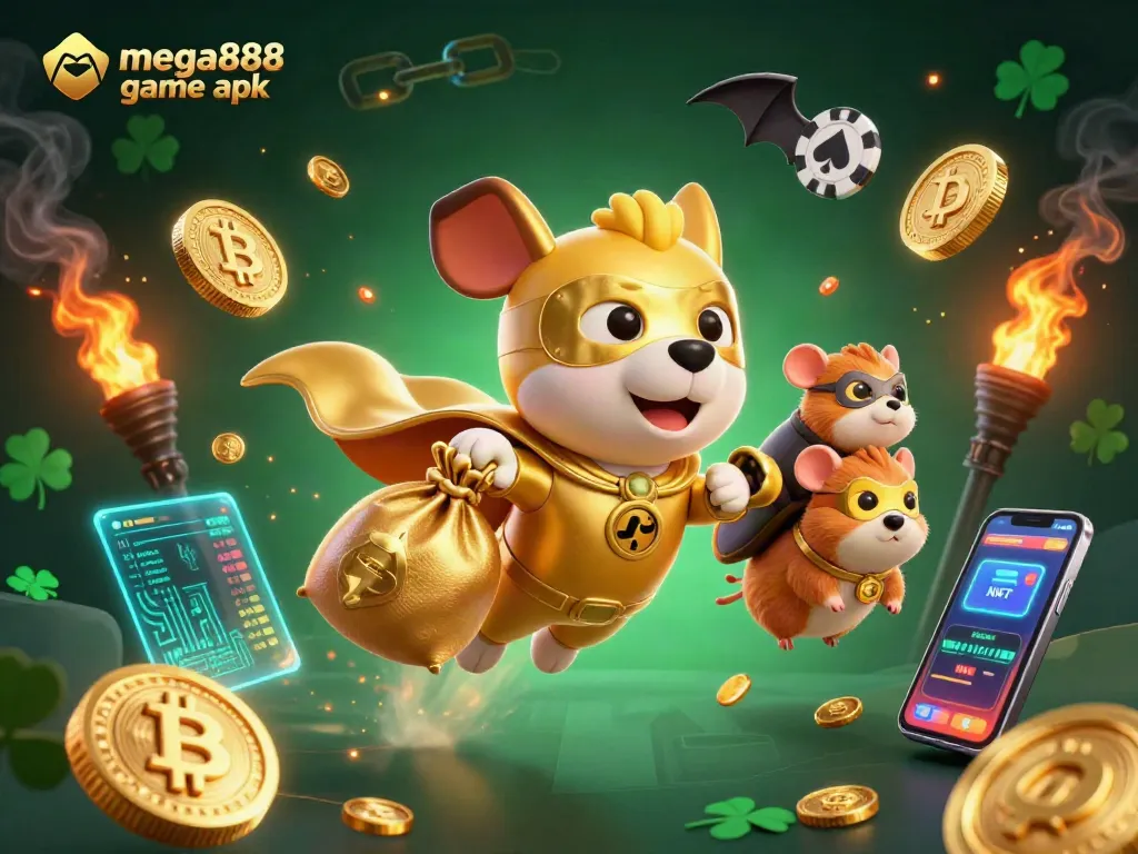 Engage with the mega888 game apk featuring vibrant superheroes and gold coins amidst thrilling casino elements.