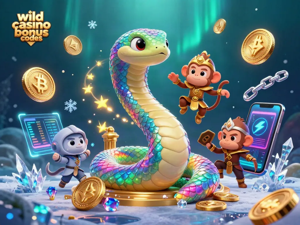 Experience wild casino bonus codes with a 3D cartoon illustration of vibrant characters and crypto elements.