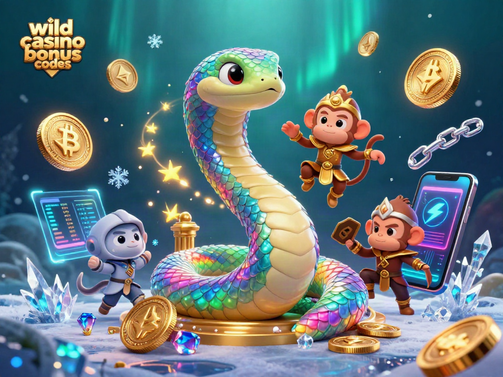 Experience wild casino bonus codes with a 3D cartoon illustration of vibrant characters and crypto elements.