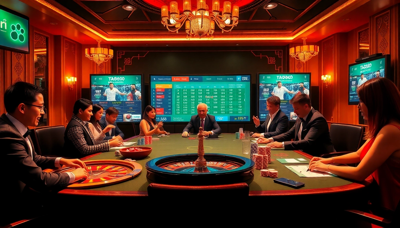Join the excitement of ta88 bóng đá as players engage in online sports betting at a luxurious casino.