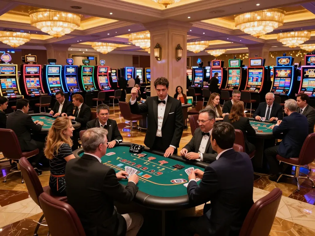 Pemain yang terlibat menikmati permainan blackjack IDOLA88 di suasana kasino yang meriah.