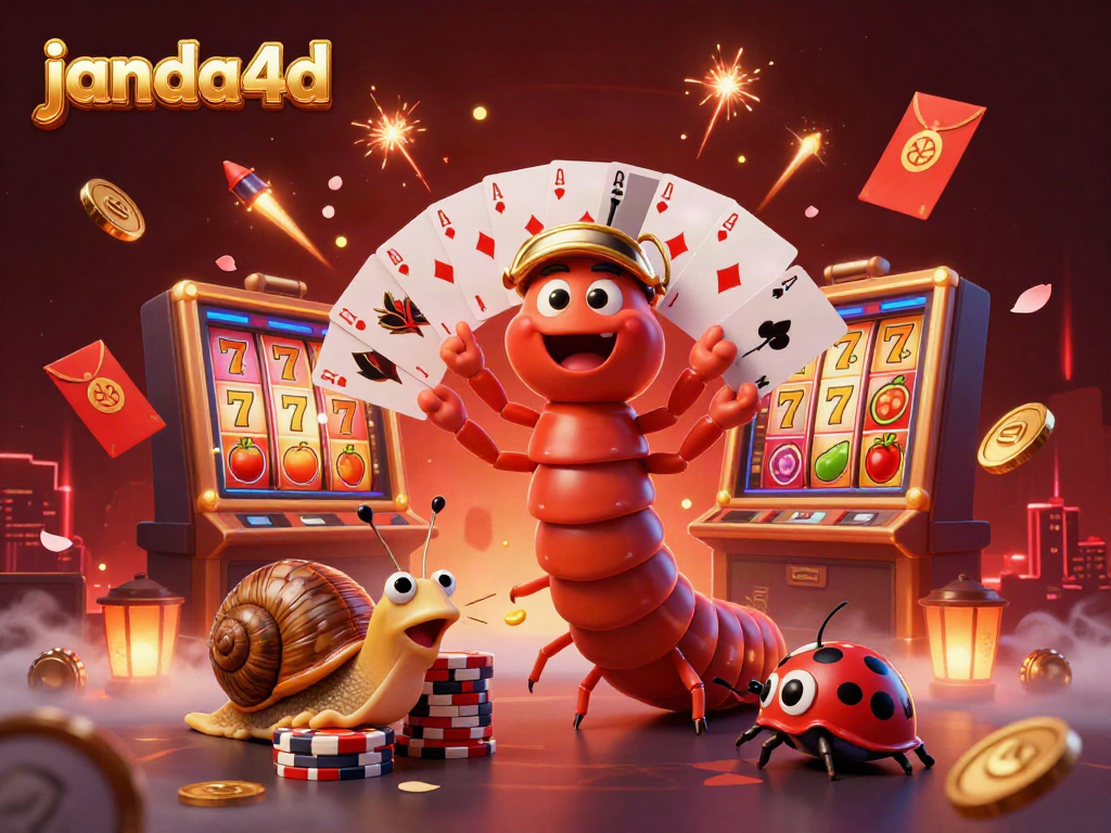 Permainan slot menarik di JANDA4D dengan dealer 3D unik dan suasana kasino berwarna.