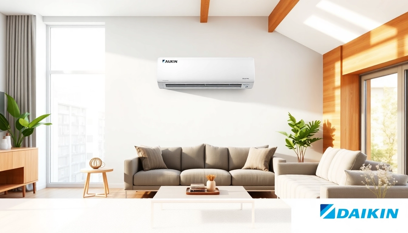 Installing a Daikin mini split AC in a contemporary living room with stylish decor.
