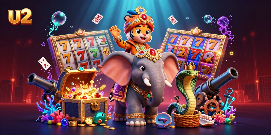 Engage in exciting slot games as u2's vibrant casino scene features a jewel-encrusted elephant and treasure chests.