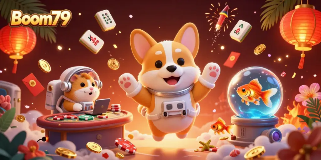 Experience exhilarating gaming action with Boom79's vibrant space casino scene.
