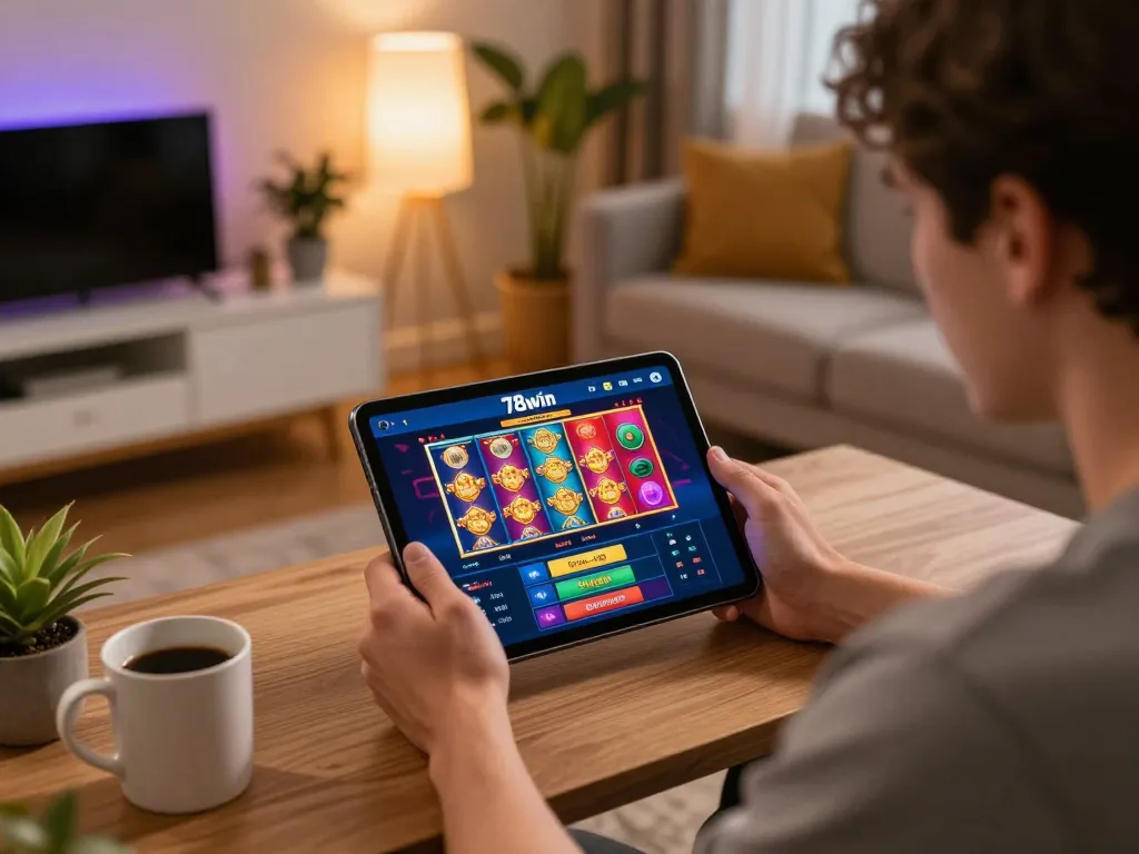 Engaged player utilizing the 78win app for immersive online gaming experience