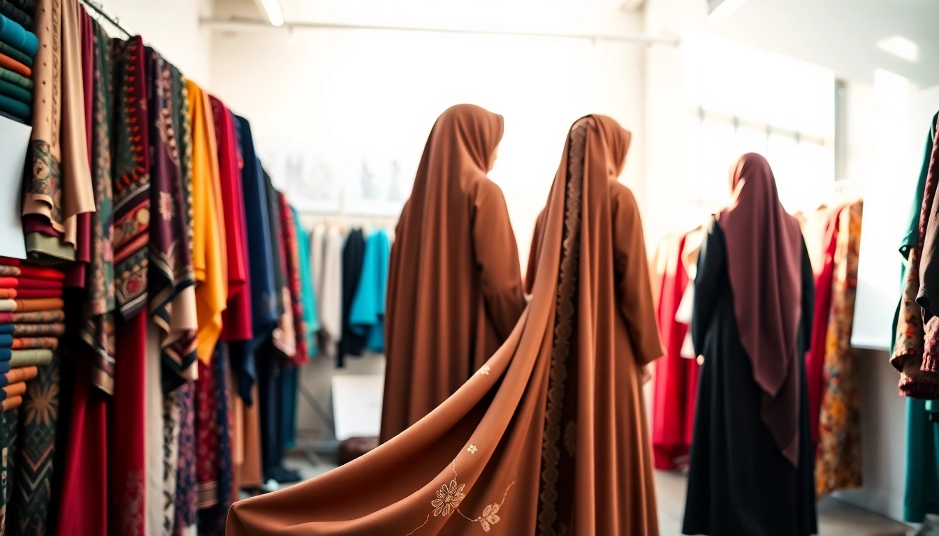 Showcase of abaya designs by a Modest clothing manufacturer, highlighting intricate embroidery details.