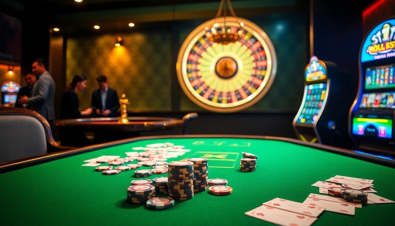 Exciting casino scene with kkwin branding on poker chips and roulette wheel.