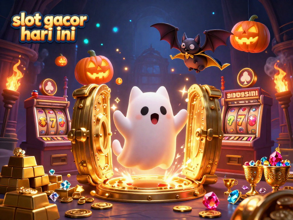 Spin to win at slot gacor hari ini with friendly ghost cat and bat companions in a haunted casino