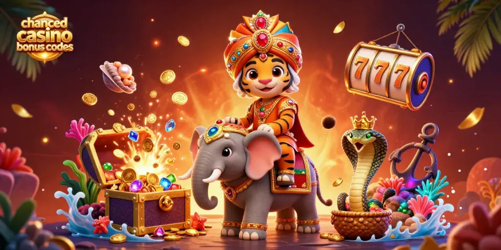 Experience the thrill of winning with chanced casino bonus codes in this vibrant casino-themed illustration.