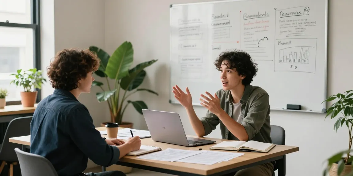 Small business collaboration in co-working space with entrepreneurs brainstorming and sharing ideas.
