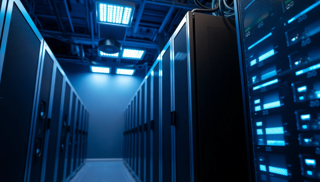 Showcase of advanced servers optimized for adult website hosting, demonstrating modern tech efficiency.