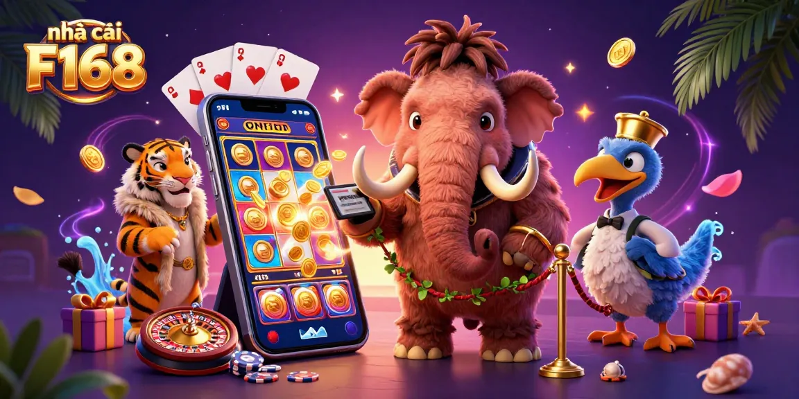 Engage with exciting games at nhà cái F168 featuring fun characters and vibrant casino elements.