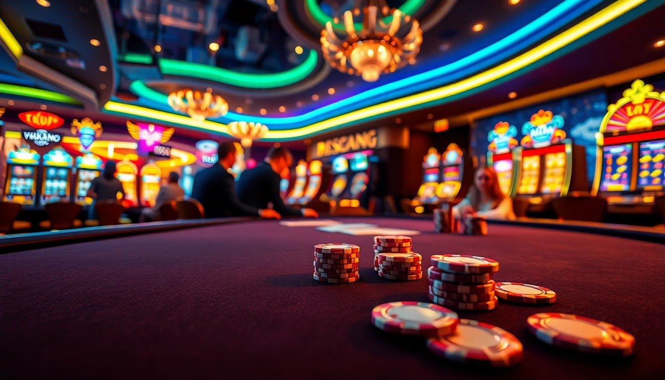 Players enjoying a thrilling card game at 18vip娱乐 casino, amidst vibrant colors and luxury.