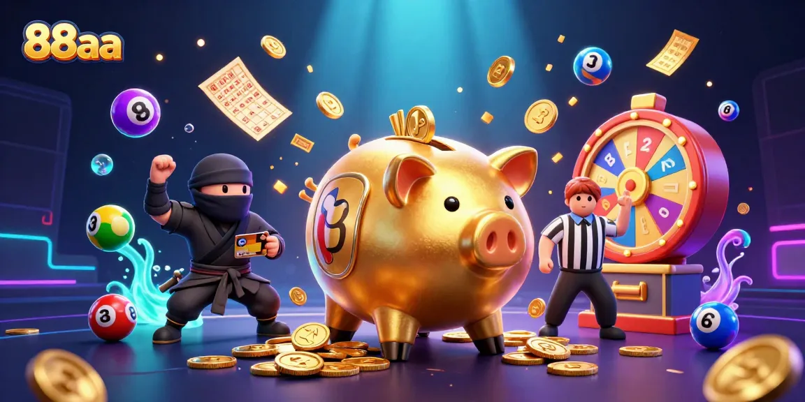 Experience the thrill at 88aa with a lively 3D illustration featuring a whimsical sumo wrestler and engaging casino elements.