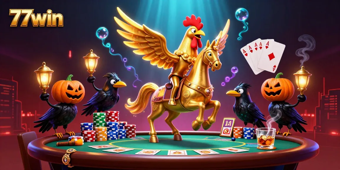 Experience thrilling action at 77win casino with unique golden rooster characters in a vibrant atmosphere.